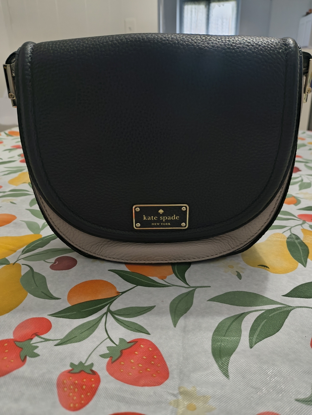 kate spade Black & Taupe Leather Crossbody Saddle Bag